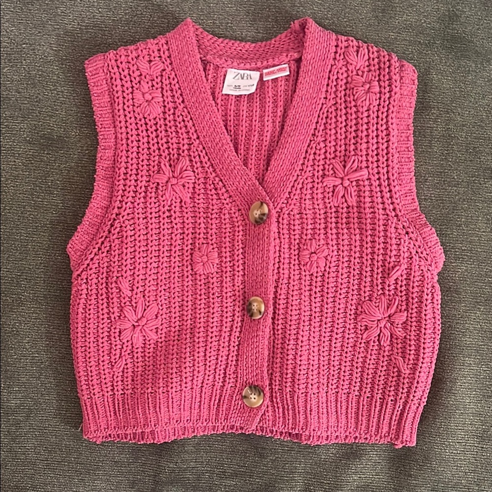 Zara Pink Knit Button-Up Vest